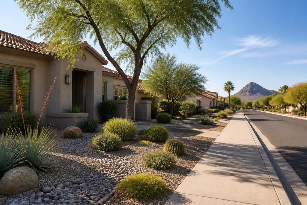Tempe neighborhood with tidy homes and desert landscaping.